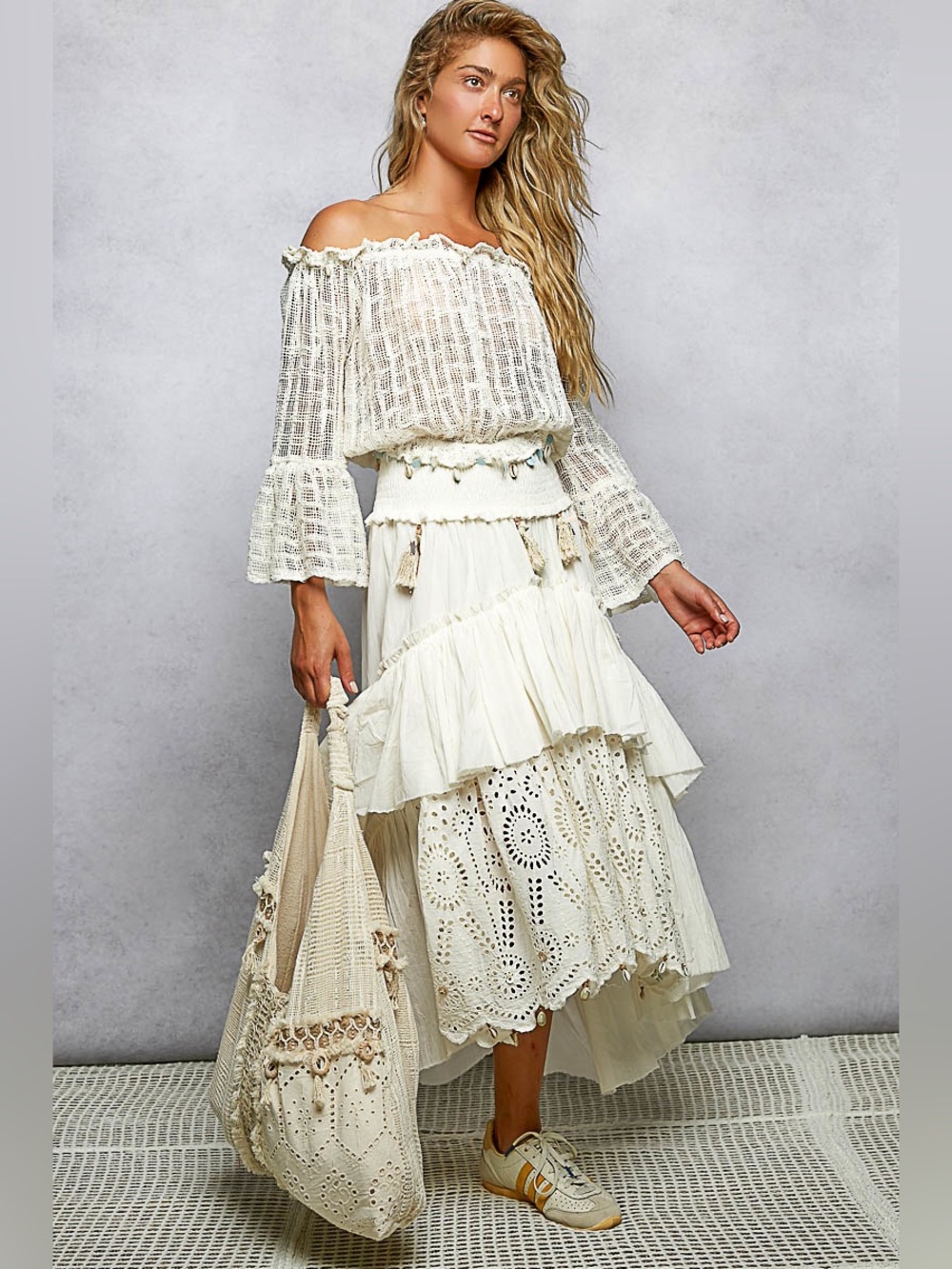🍒 POL “ Laguna Lace “ Boho Maxi Skirt | Cream